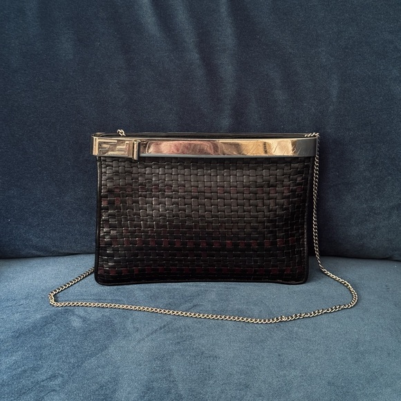 FENDI  Vintage BROWN BRAIDED CROSSBODY MINI‎ BAG - Picture 1 of 9